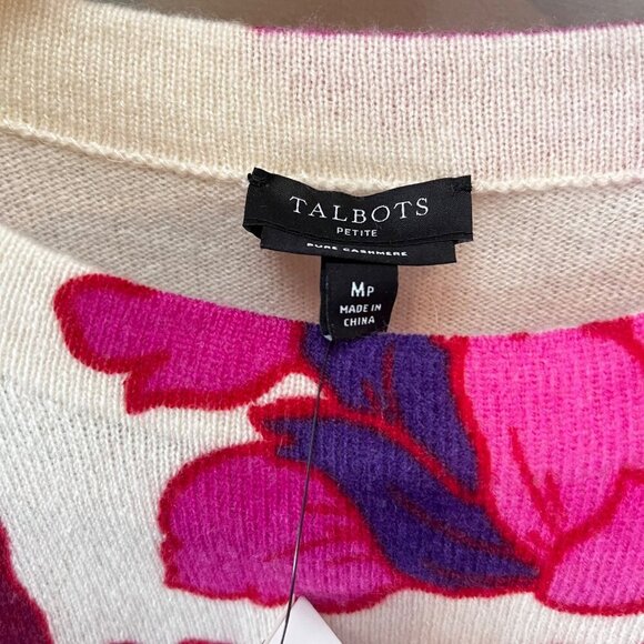 Talbots Petite Pure Cashmere Poppy Sweater PM Talbots Floral Print - Picture 5 of 7